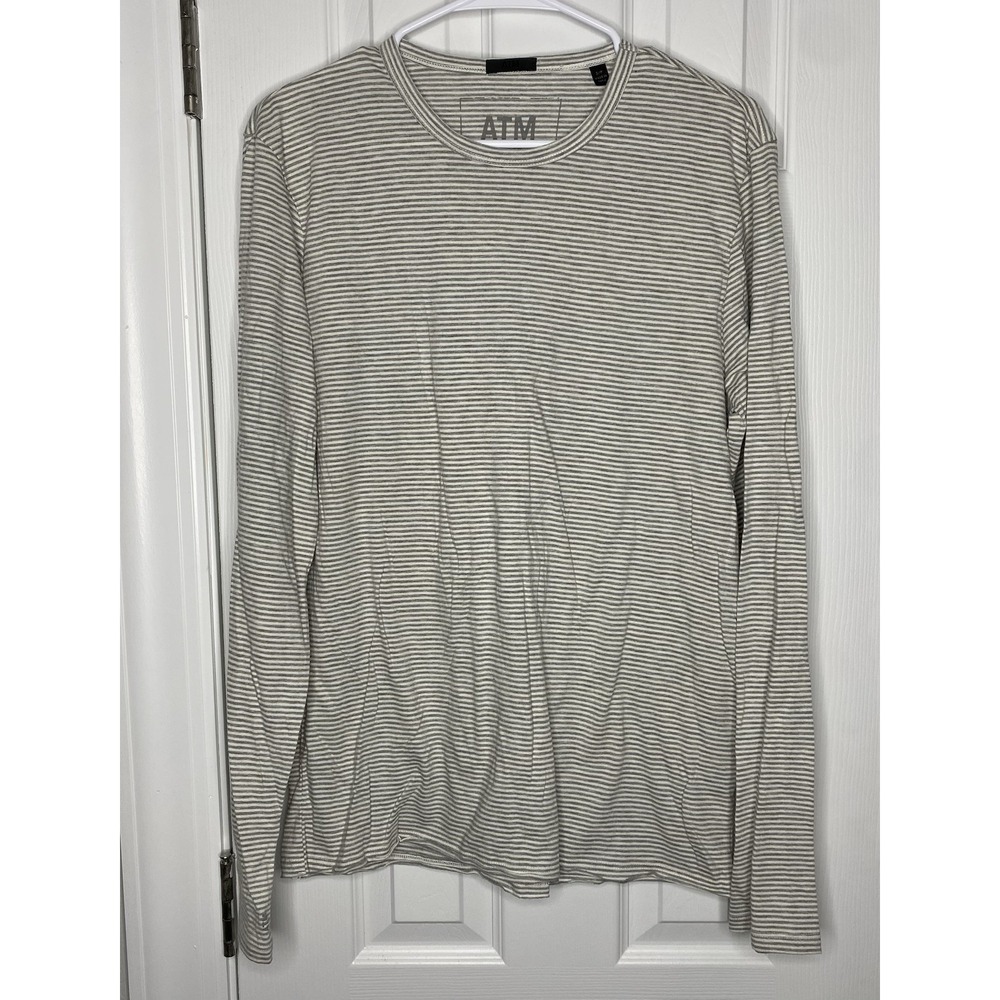 ATM Women's Long Sleeve Pullover Striped Shirt Grey Size Small